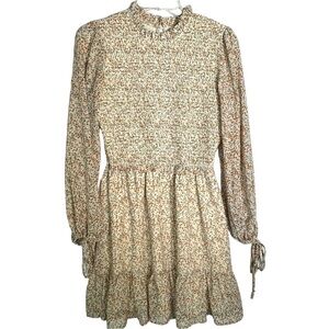 ILLA ILLA Smocked Mini Dress Ditsy Floral Long Sleeve Ruffle Hem